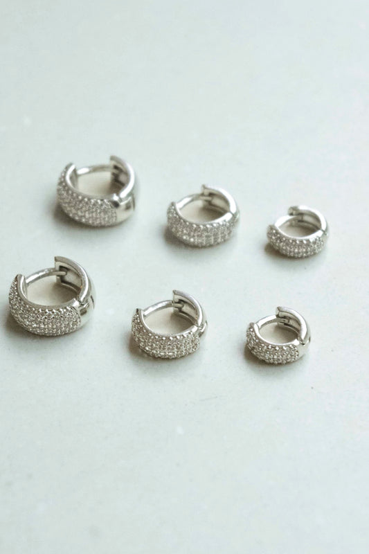 Trio de argolas Prata Cravejada