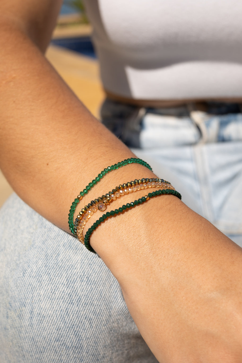 Kit pulseiras cristais verde