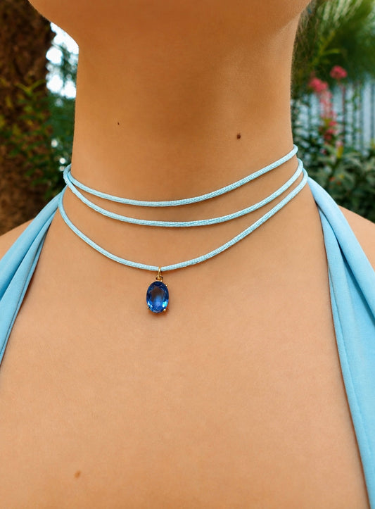 Choker fio de seda Azul Claro (Escolha seu pingente)