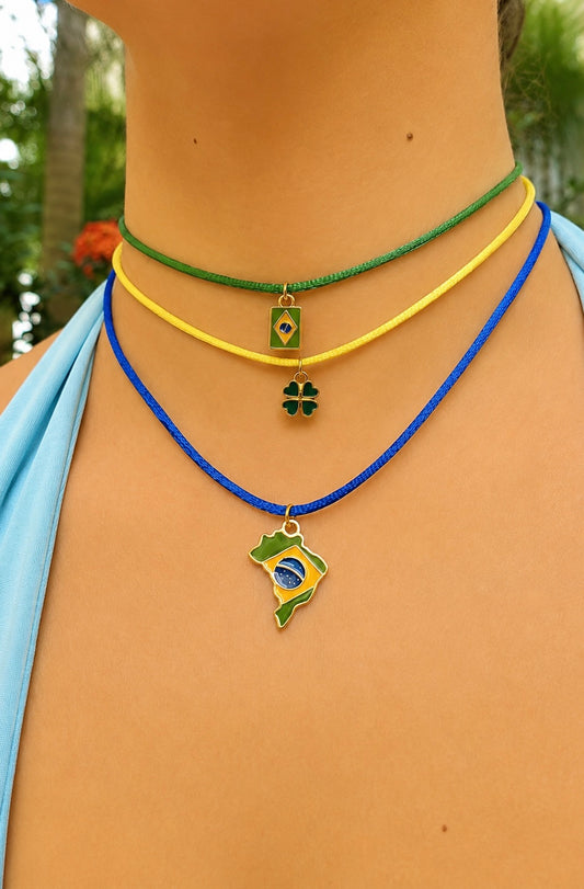Choker fio de seda Verde Bandeira (Escolha seu pingente)