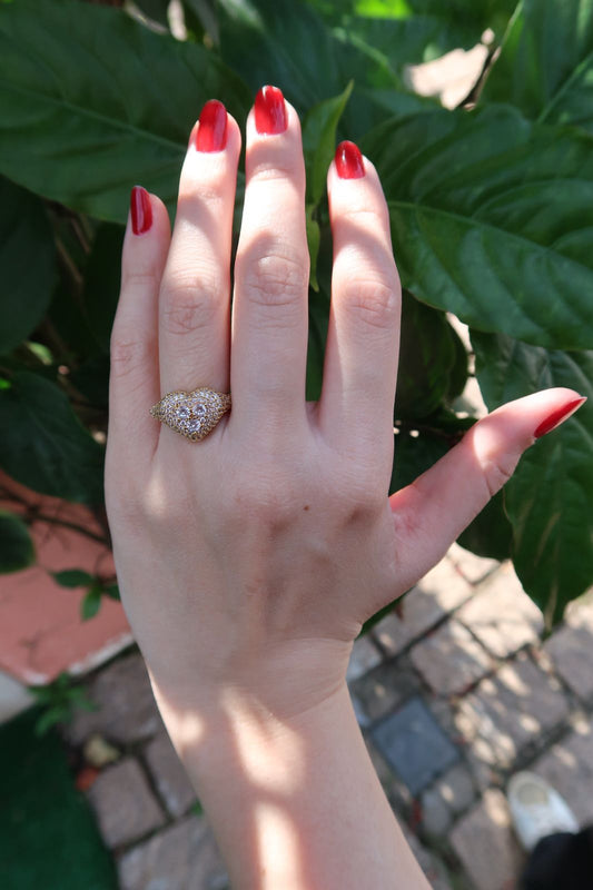 Anel coração cravejado ajustável