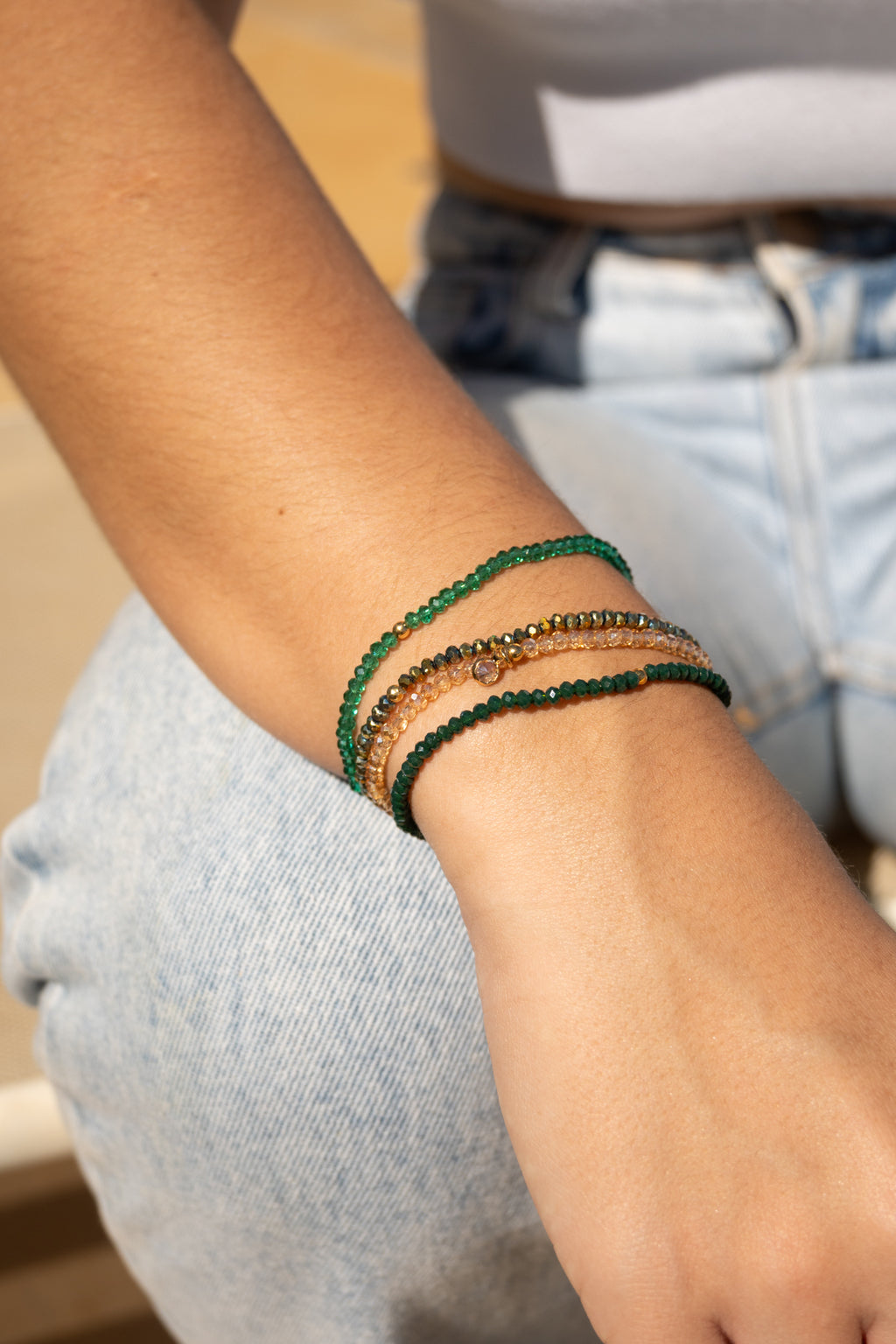 Kit pulseiras cristais verde