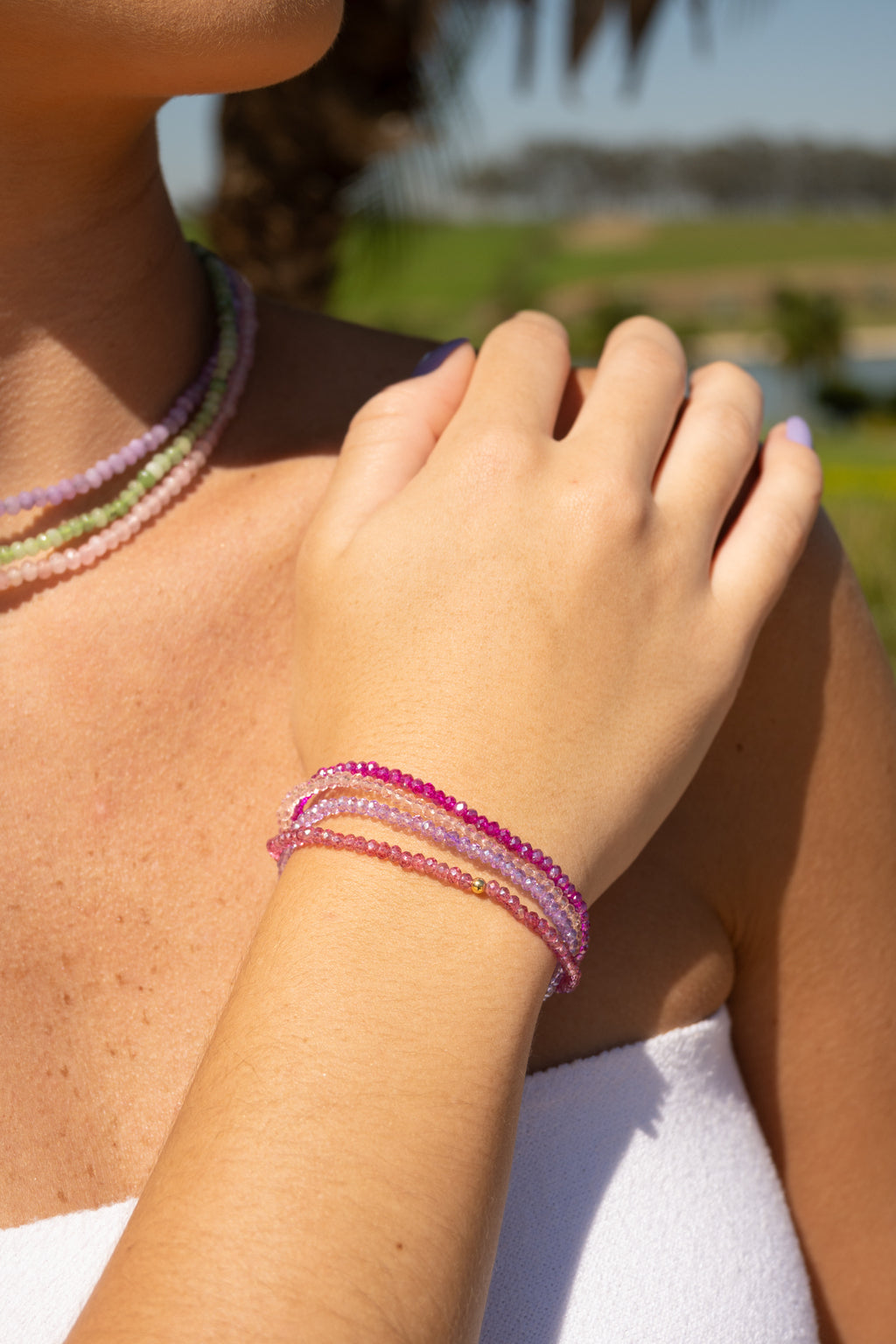 Kit pulseiras cristais rosa