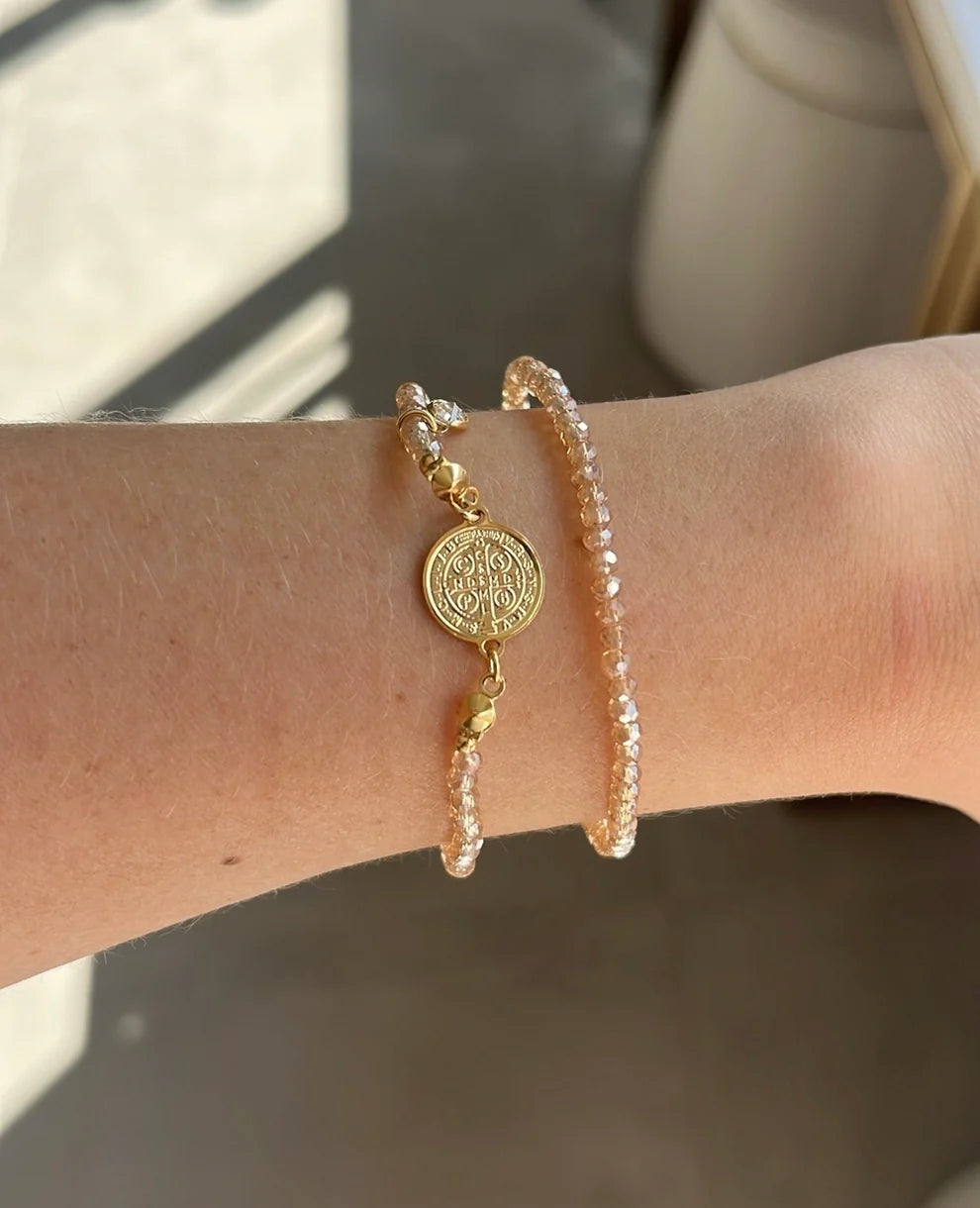 Pulseira cristais Medalha São Bento