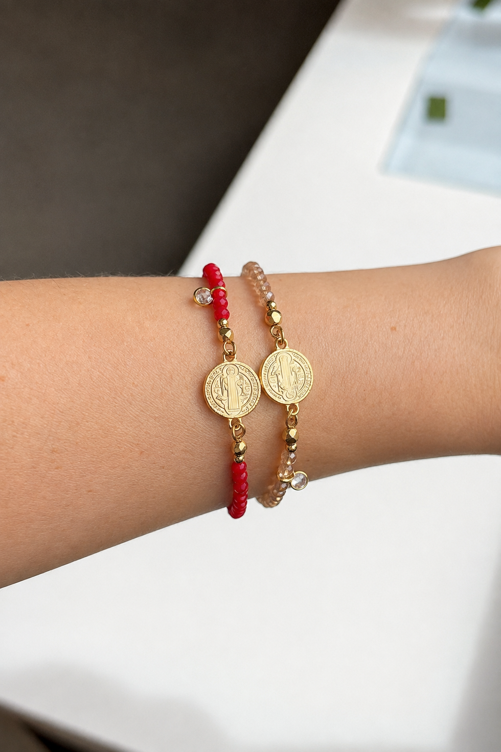 Pulseira Cristais Medalha São Bento