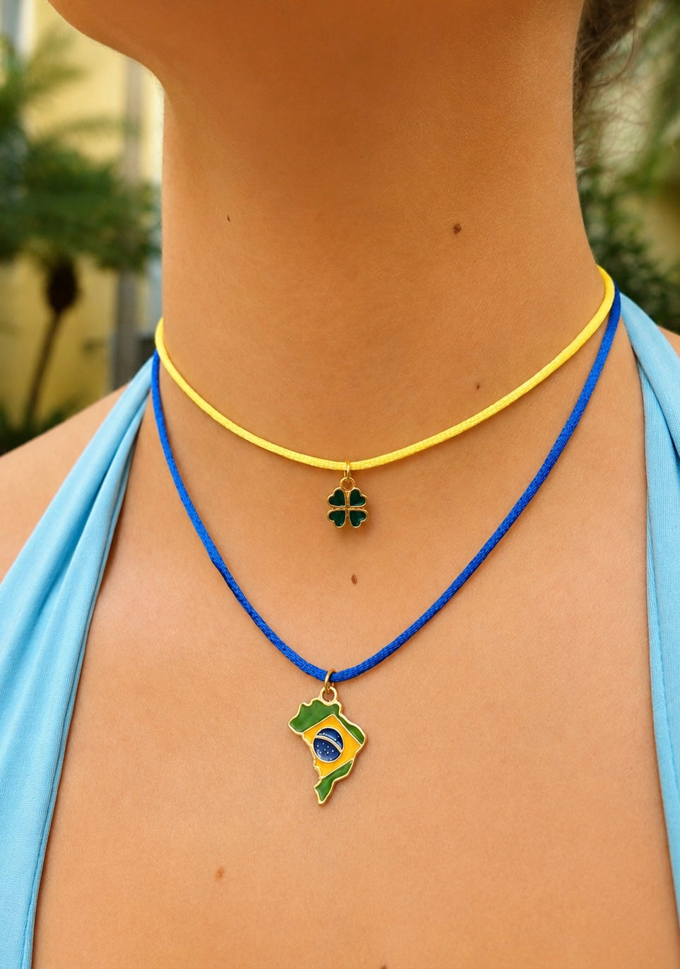 Choker fio de seda Azul Brasil (Escolha seu pingente)