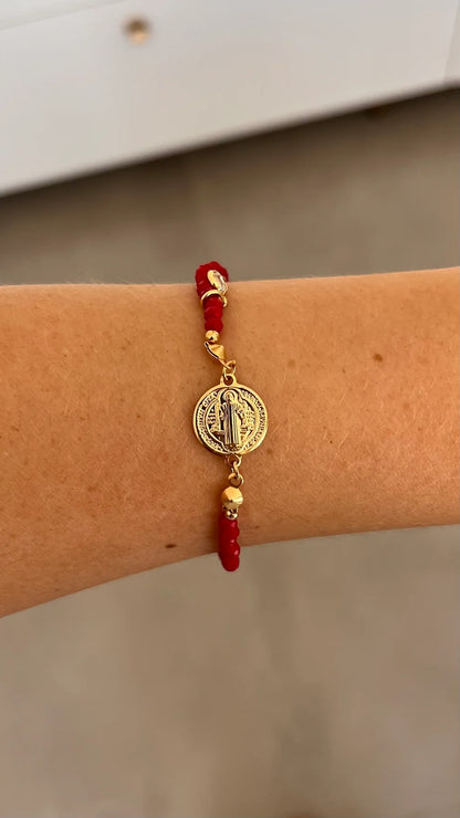 Pulseira cristais Medalha São Bento