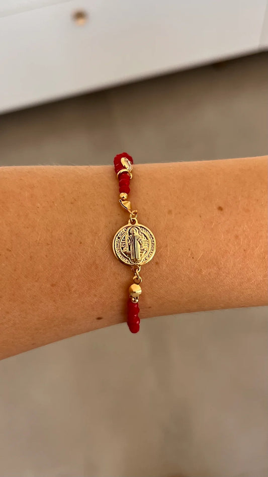 Pulseira cristais Medalha São Bento