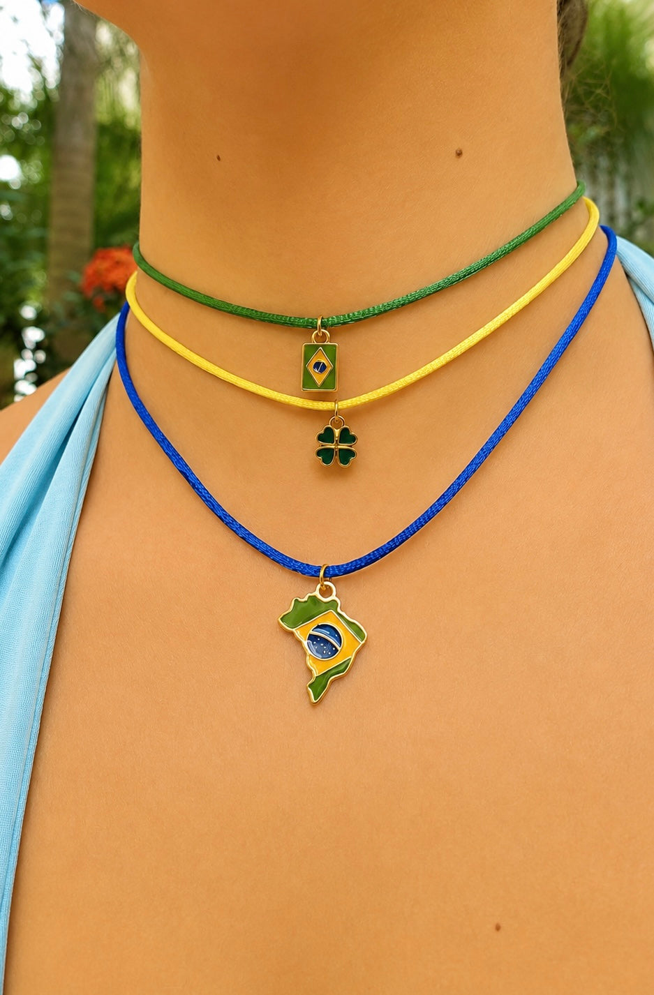 Choker fio de seda Azul Brasil (Escolha seu pingente)