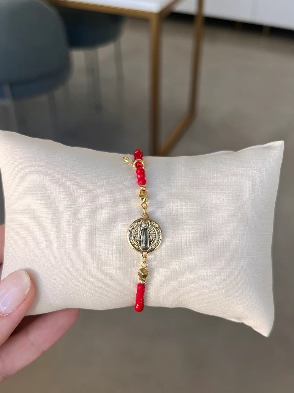 Pulseira cristais Medalha São Bento