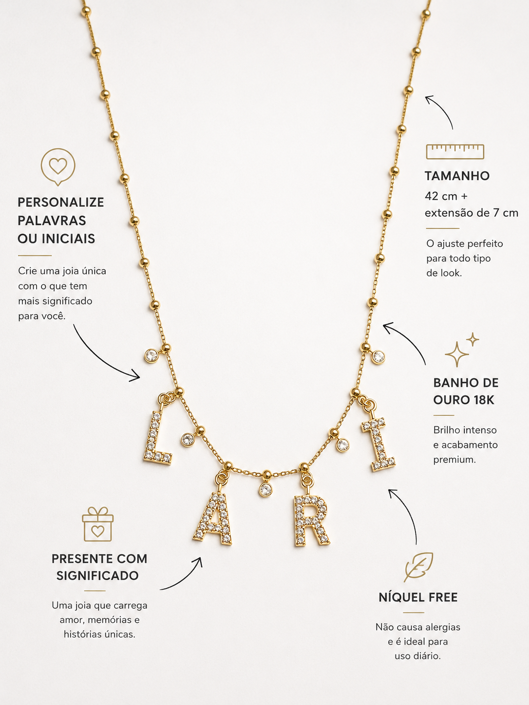 colar personalizavel nome ou iniciais