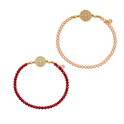 Kit 2 Pulseiras Medalha São Bento Vermelho + Bege
