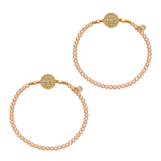 Kit 2 Pulseiras Medalha São Bento Bege