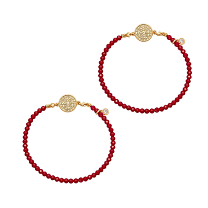 Kit 2 Pulseiras Cristais Medalha São Bento Vermelha