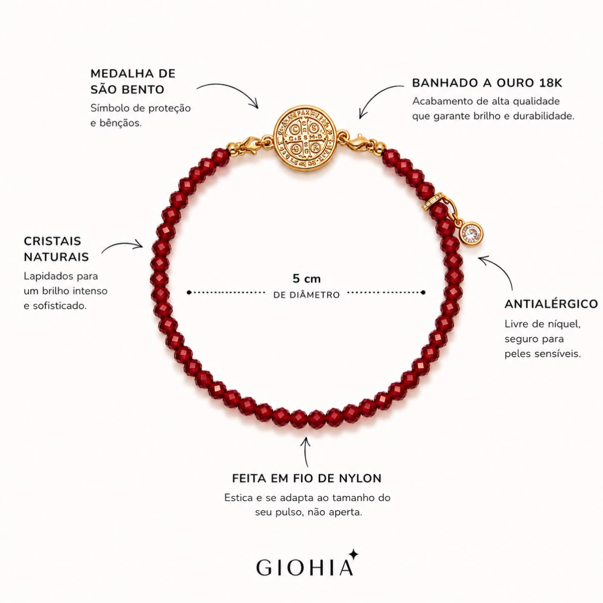 Kit 2 Pulseiras Medalha São Bento Bege