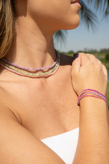 Kit pulseiras cristais rosa